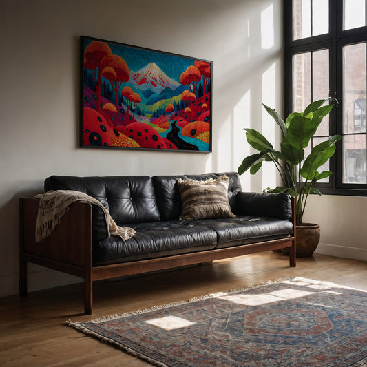 Sacred Peak Through Crimson Forest