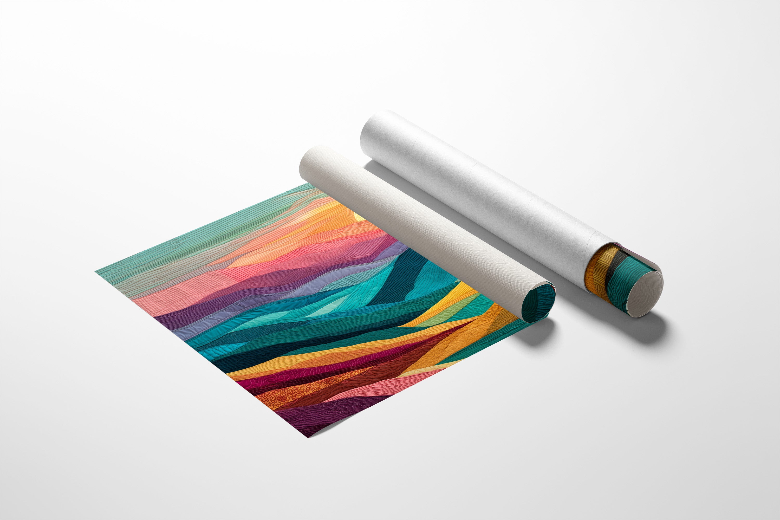 Textile Horizons: Sunset Through Stitched Valleys