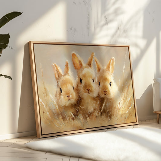 Curious Bunnies Dance Through Golden Grass