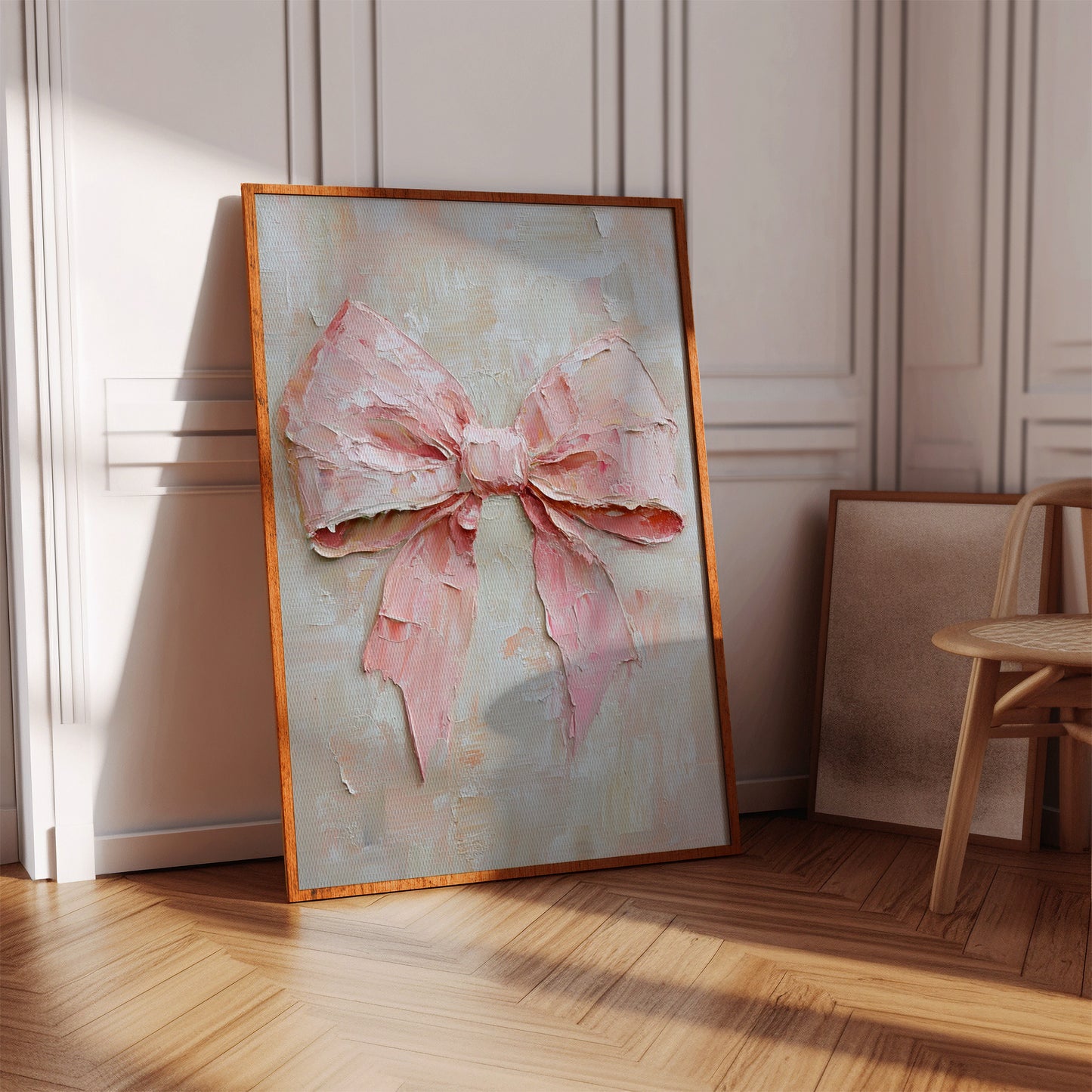 Soft Pink Bow – Romantic Textured Palette Knife Wall Art