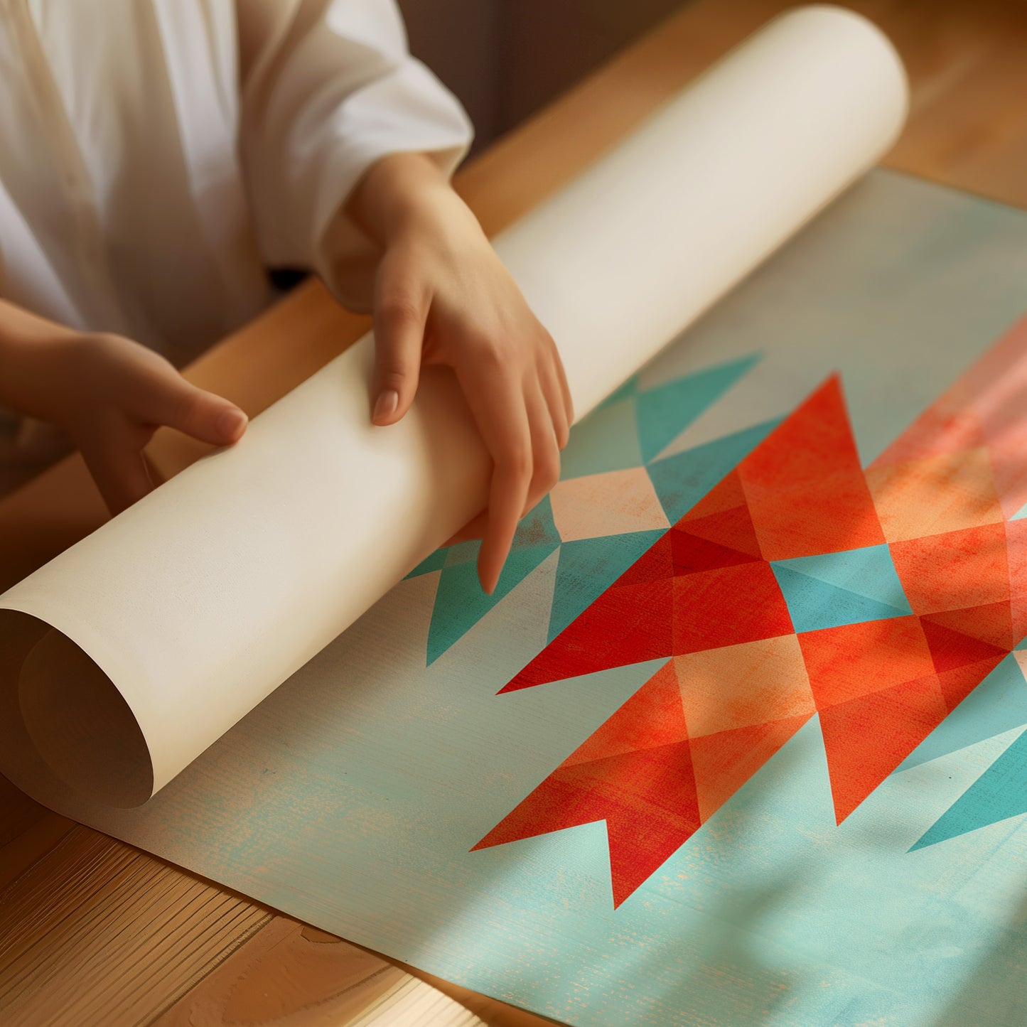 Geometric Harmony in Turquoise and Coral