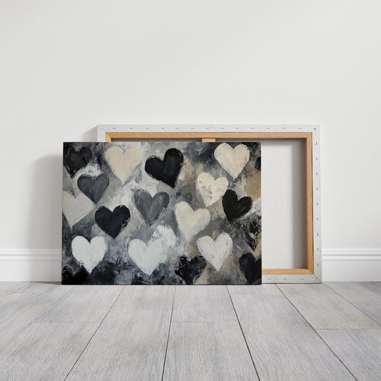 Hearts Dance Through Monochrome Mist