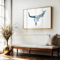 Floral Longhorn Skull Wall Art – Western Boho Cow Skull Print