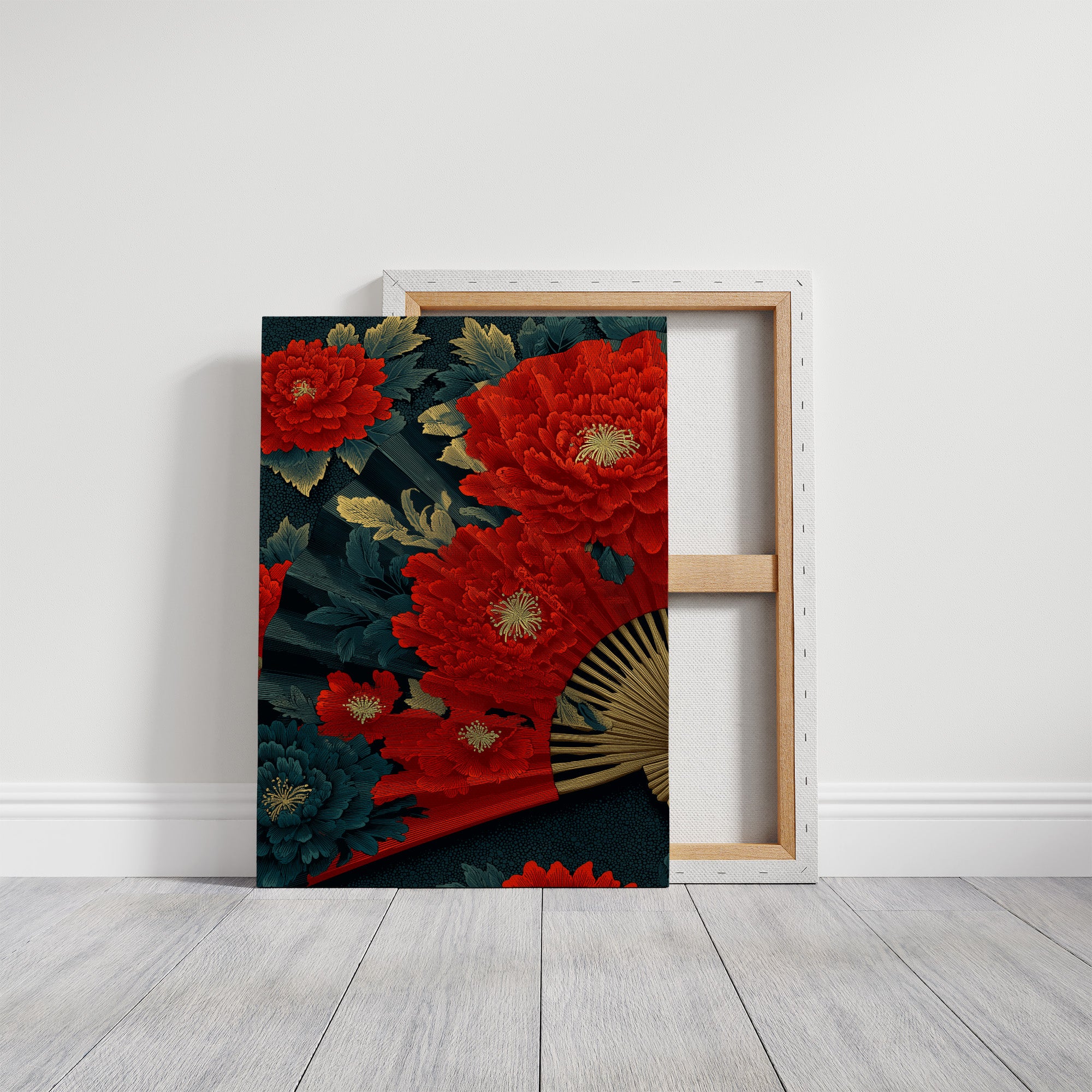 Peonies on a Painted Fan