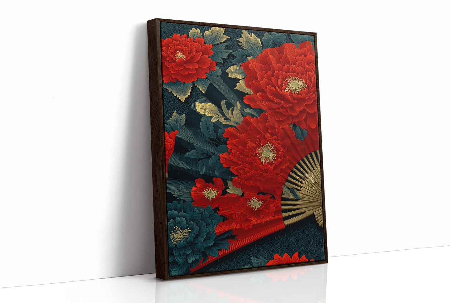 Peonies on a Painted Fan