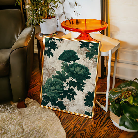 Emerald Blooms on Rustic Canvas