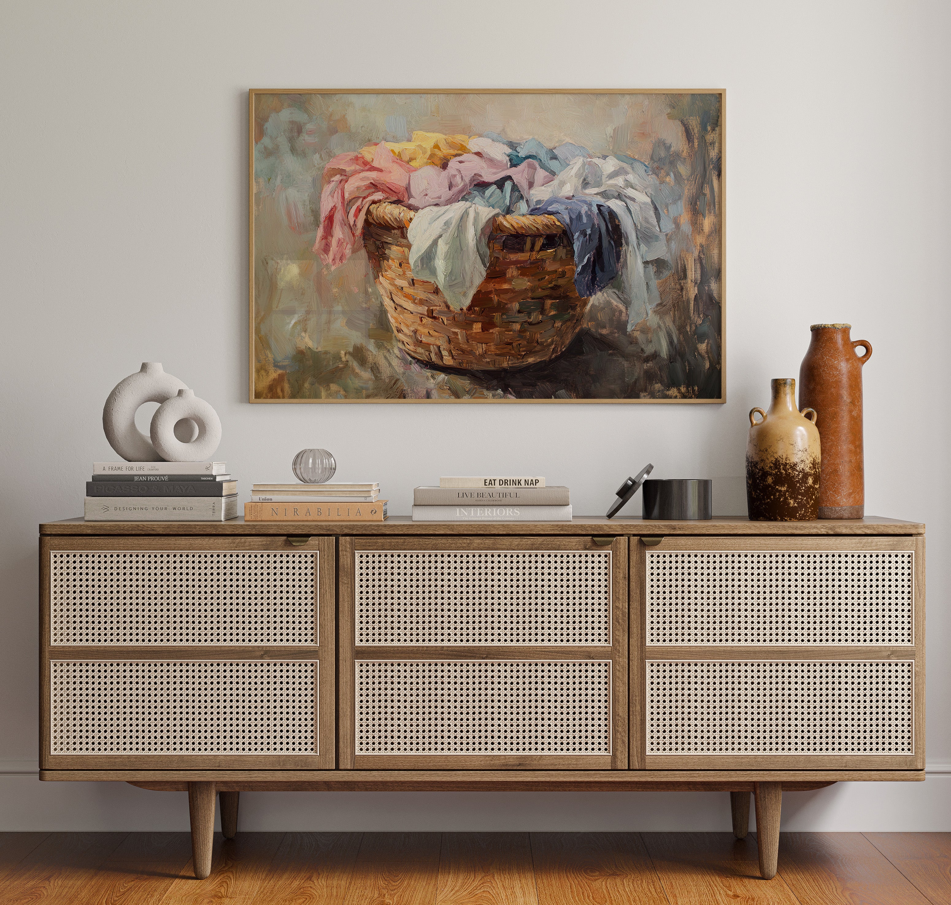 Rustic Simplicity: Vintage Laundry Basket Canvas Wall Art