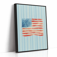 Watercolor Patriotism on Striped Blue