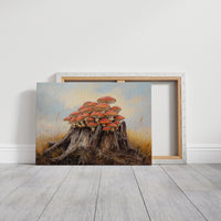 Red Mushrooms Crown Ancient Stump