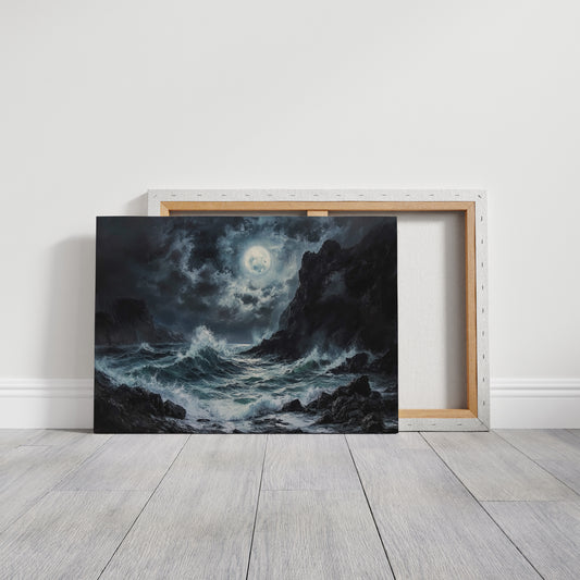 Moonlit Waves Break Against Cliffs