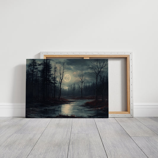 Moonlit Waters Through Winter Woods