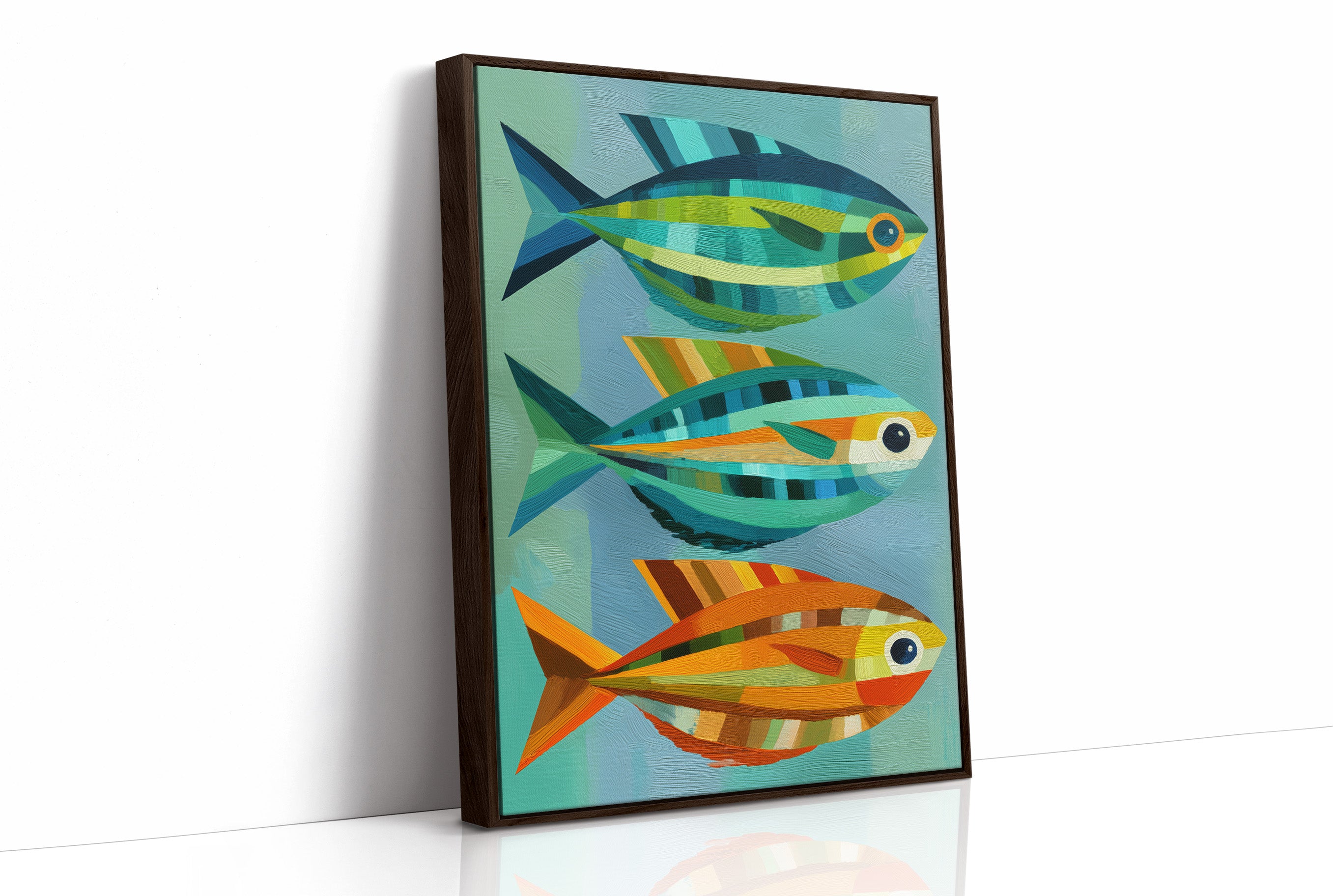 Geometric Trio Glides Through Aqua Depths