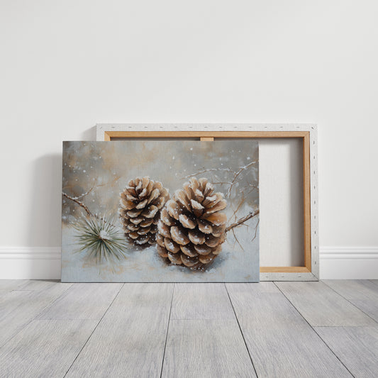 Pine Cones Catch December's First Snow