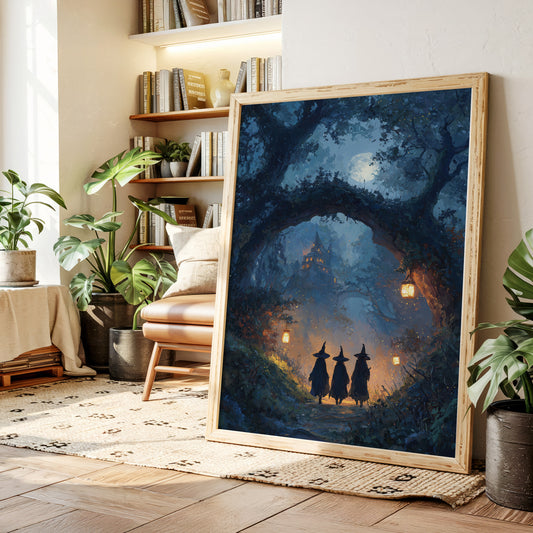 Three Figures Beneath the Moonlit Canopy