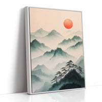 Misty Mountain Sunrise – Tranquil Asian-Inspired Landscape Print