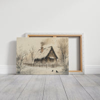 Winter Ravens Guard Frosted Cabin