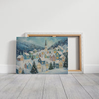 Snow Falls On Candlelit Village Windows