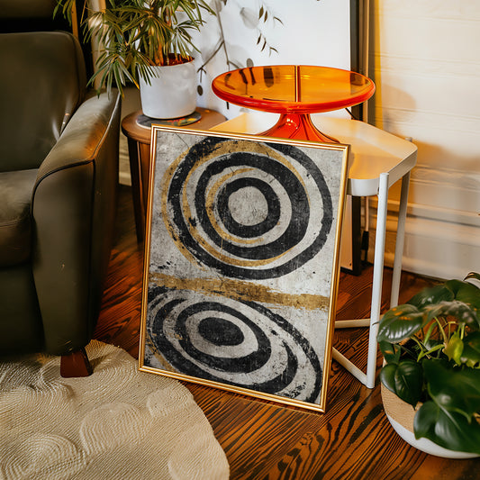 Golden Circles on Weathered Canvas