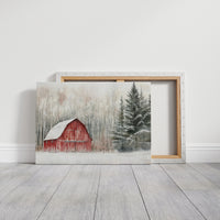 Red Barn Sleeps Among Winter Birch