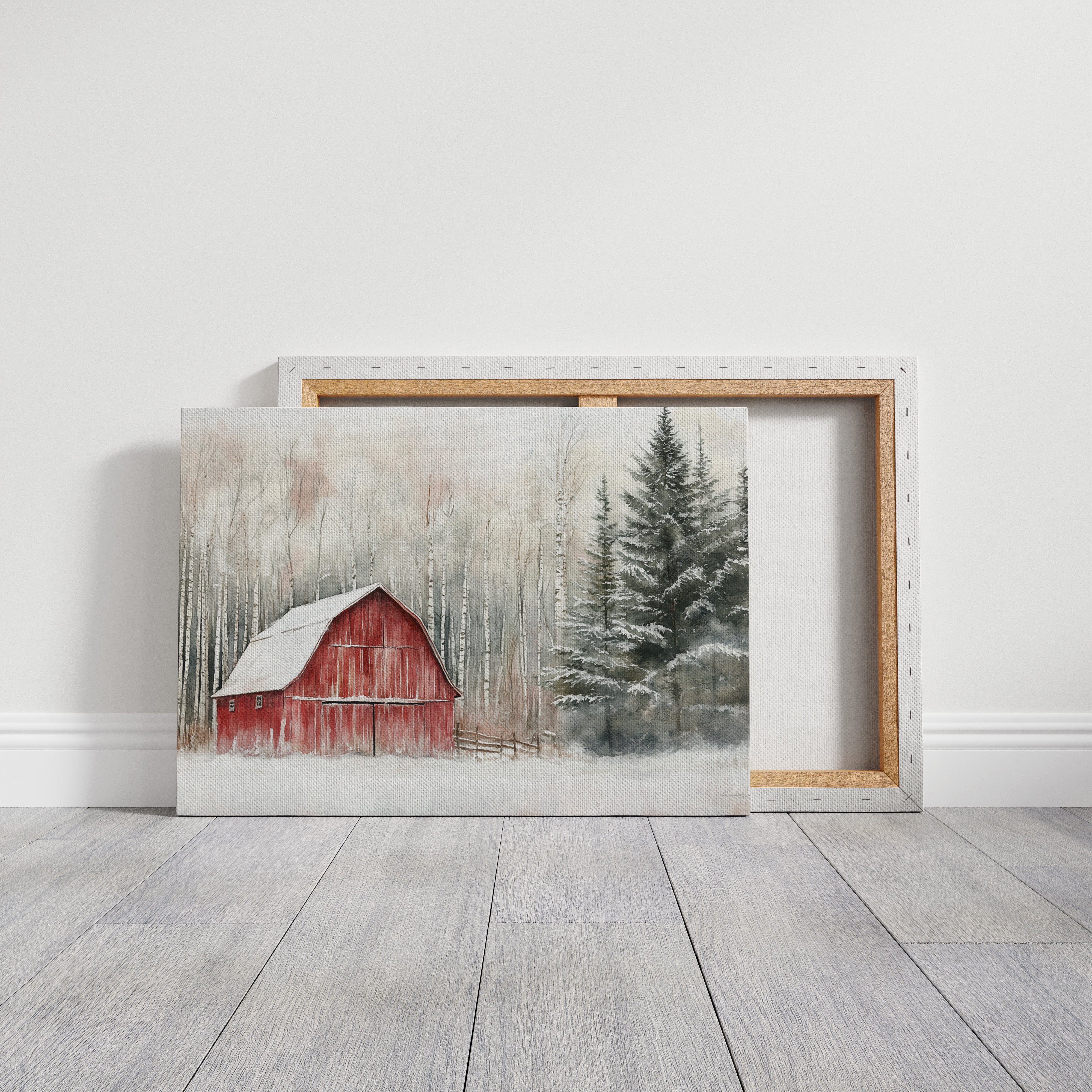 Red Barn Sleeps Among Winter Birch