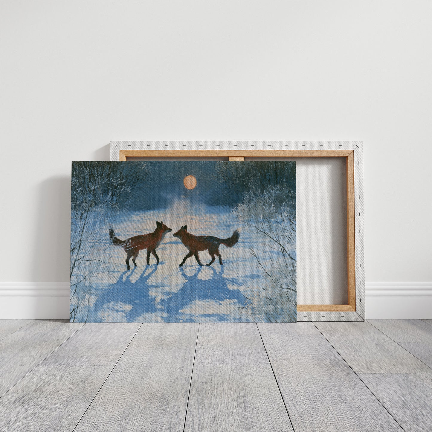 Two Foxes Under Winter Moon