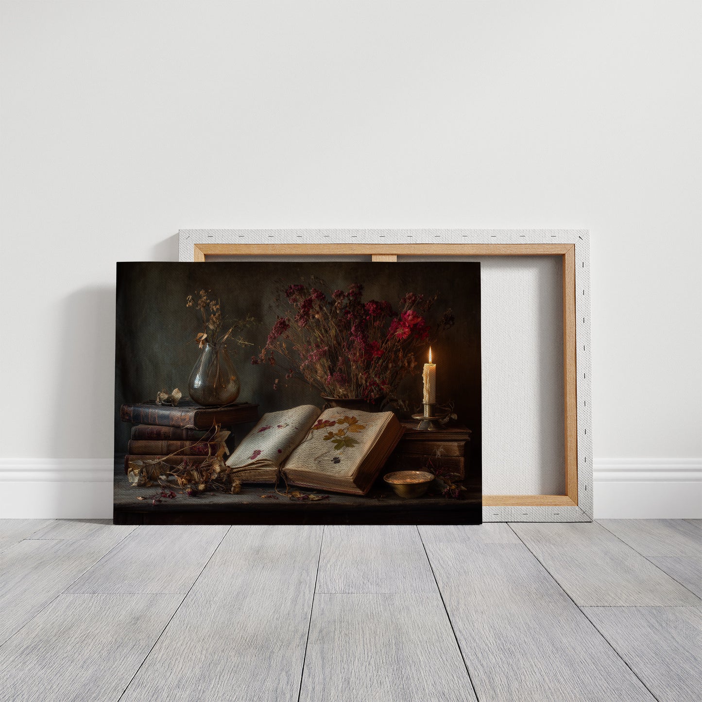 Candlelit Pages Among Pressed Flowers