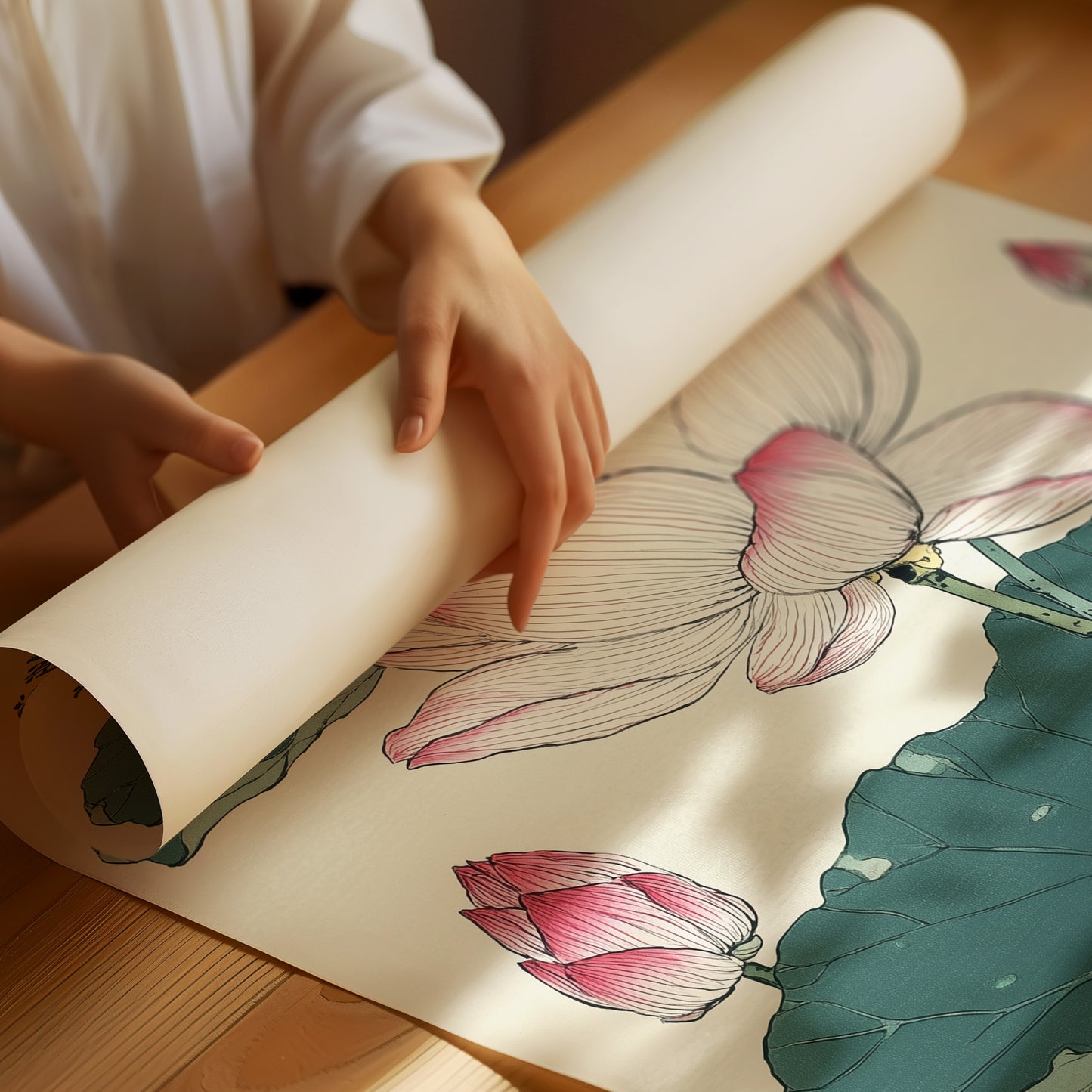 Lotus Blooms Between Library Lines