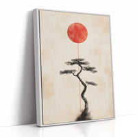 Minimalist Bonsai & Rising Sun – Japanese Zen-Inspired Wall Art