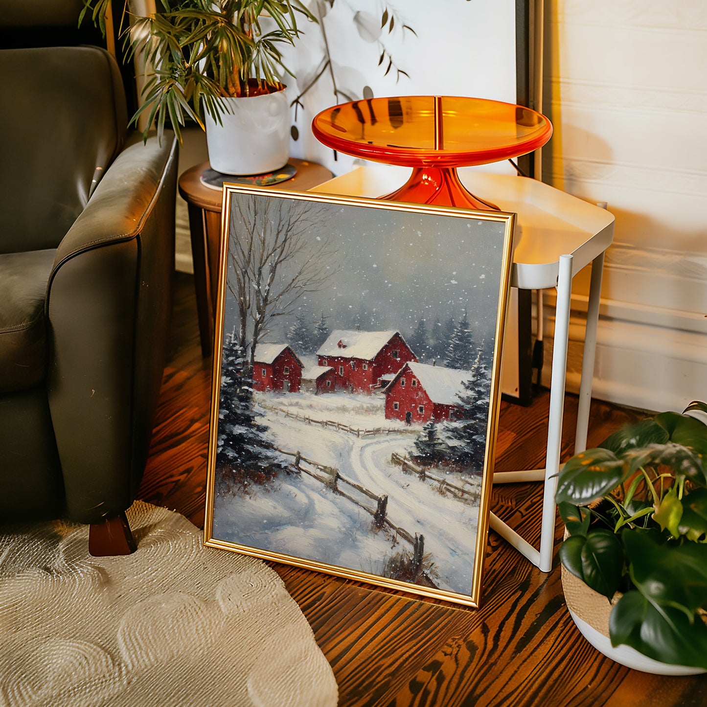 Crimson Cabins Beneath Winter's Veil