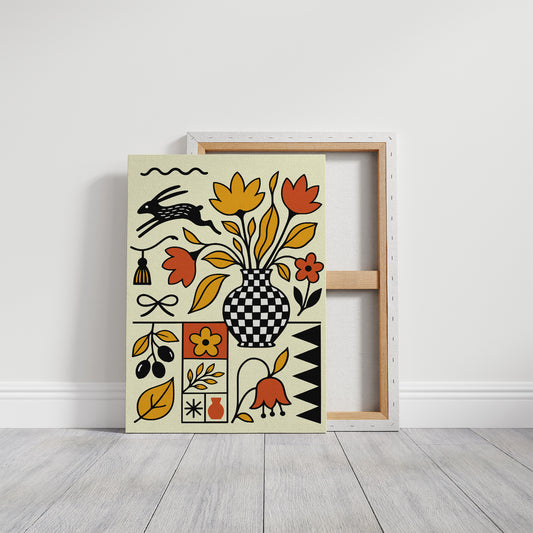 Checkered Vase Folk Still Life
