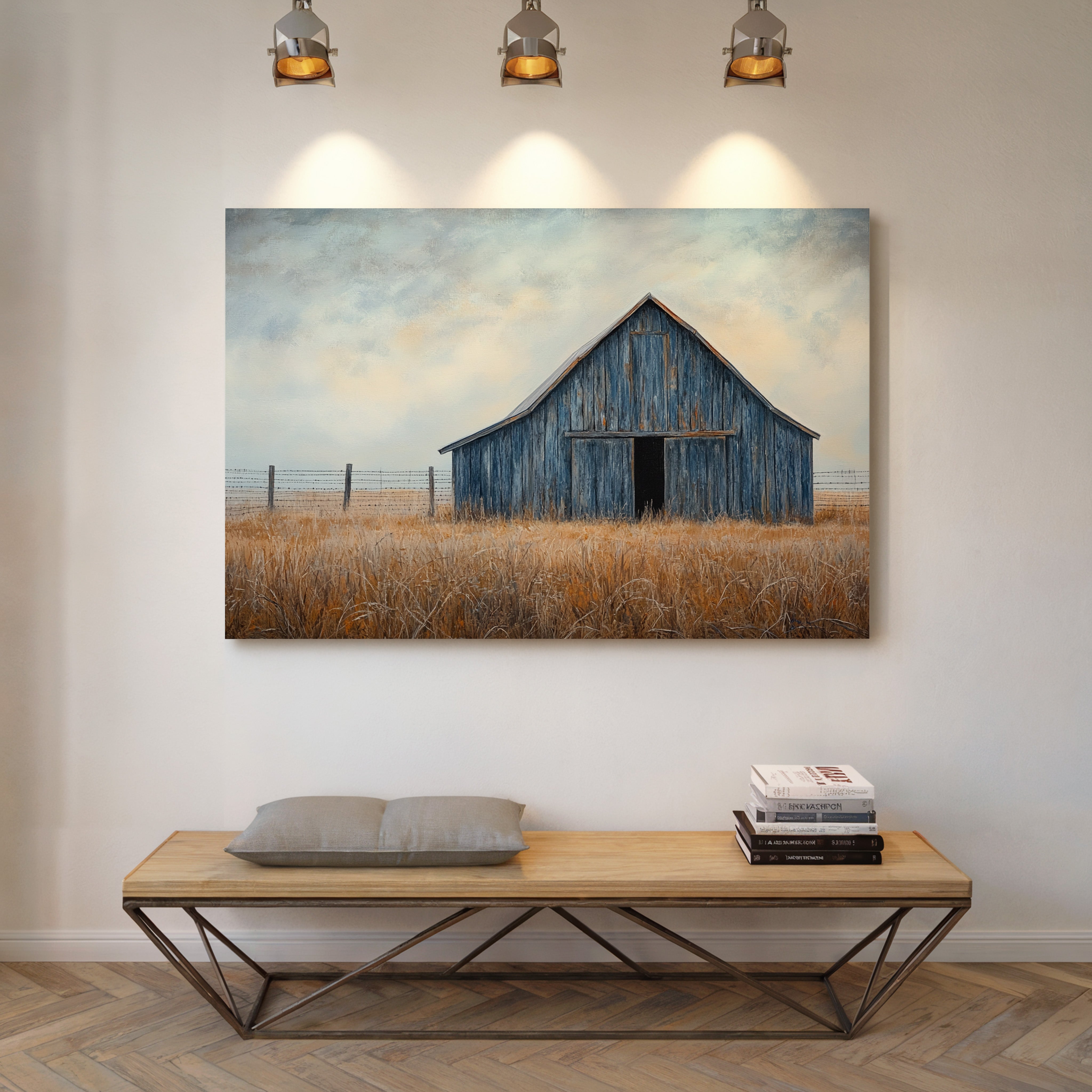 Blue Barn Stands Among Golden Fields
