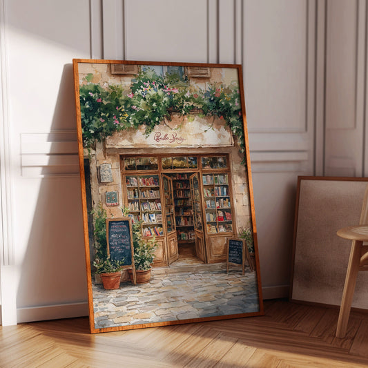 Charming French Bookstore – Vintage European Street Scene Wall Art