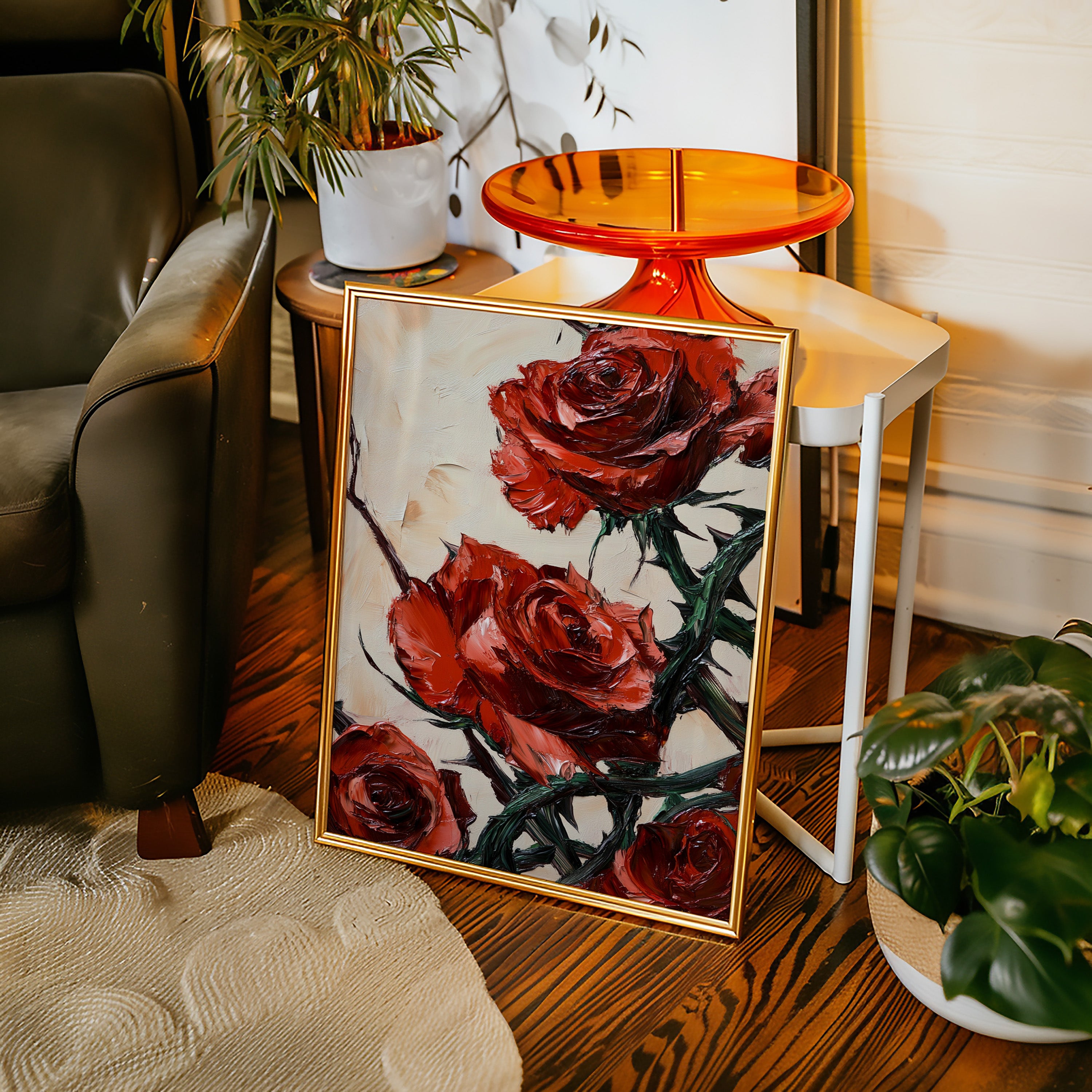 Crimson Roses with Thorns