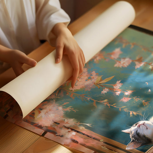 Cherry Blossoms Dance Above Sleeping Cat