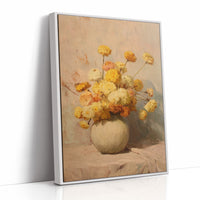 Sunlit Chrysanthemums in Cream Pottery