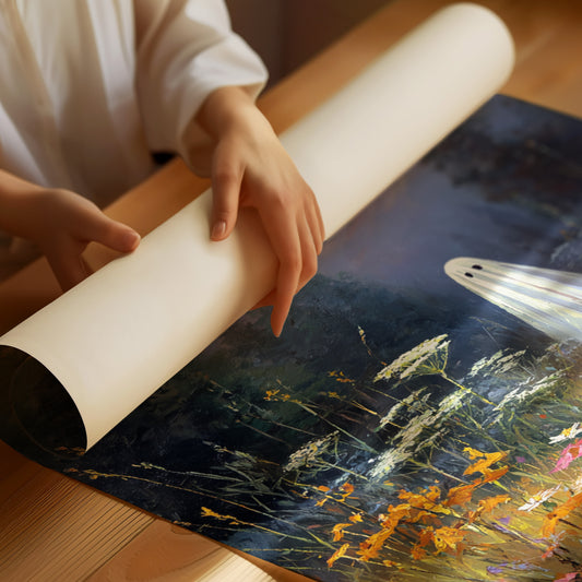 Ghostly Meadow Landscape Canvas - Whimsical Nature Art - Matte Poster image 1