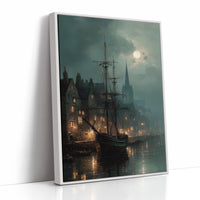 Harbor Lights Below Foggy Moon