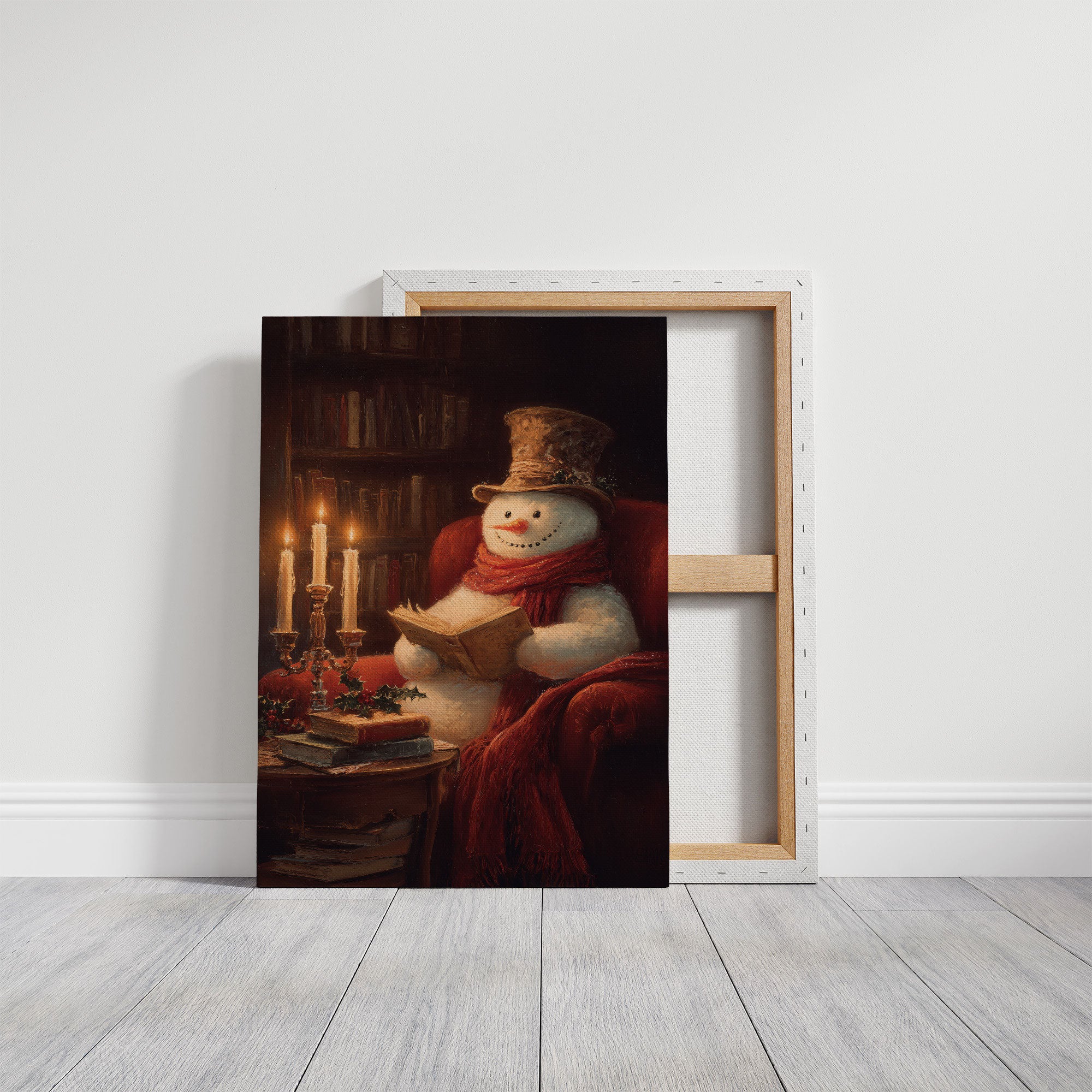 Snowman's Library On Winter Night