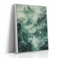 Serene Waterfall Landscape – Traditional Japanese Ink Wash Painting