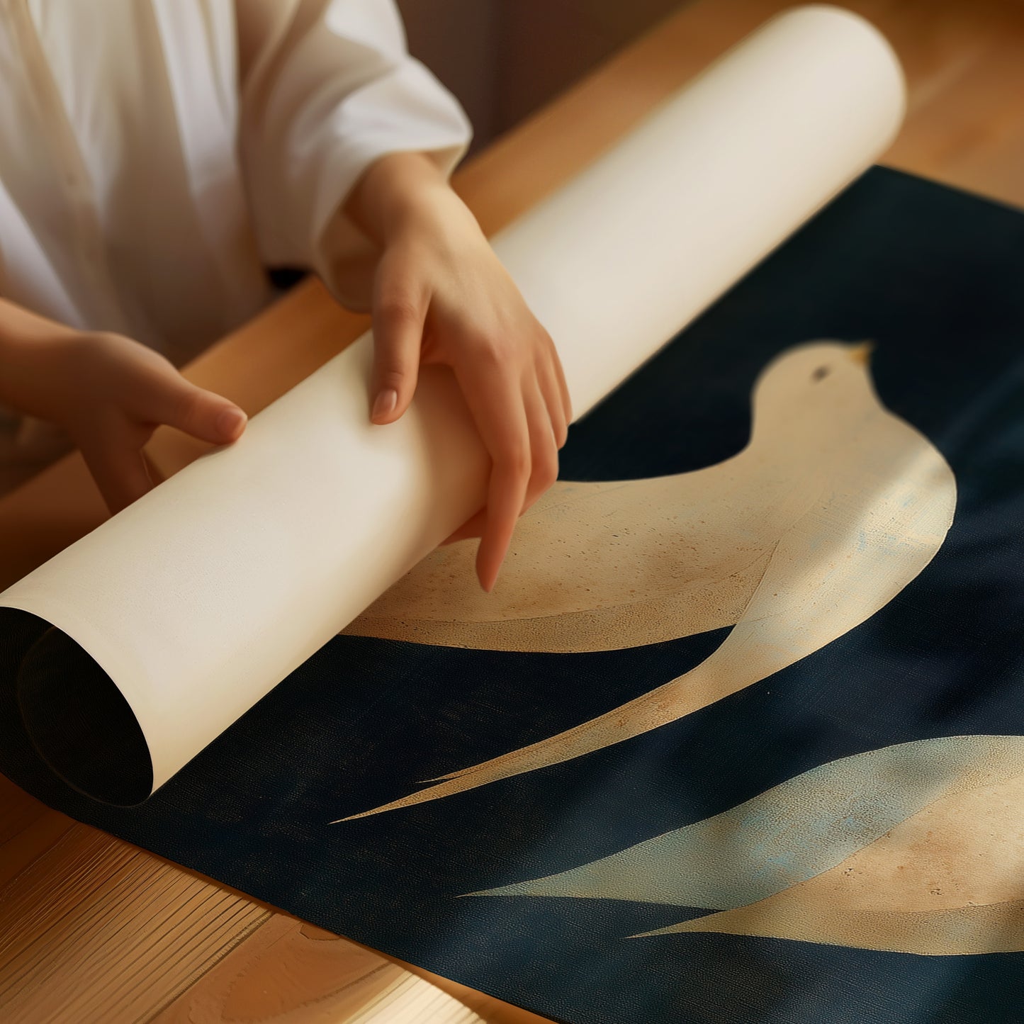 Doves Float Through Midnight Blue