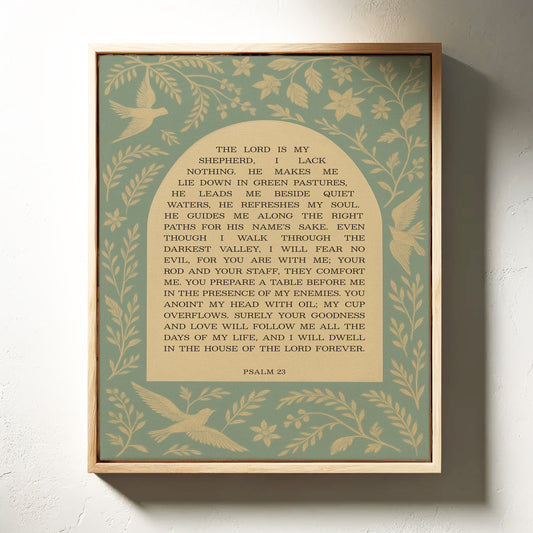 Psalm 23 Scripture with Doves and Florals