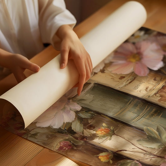 Peonies Rest Among Vintage Volumes