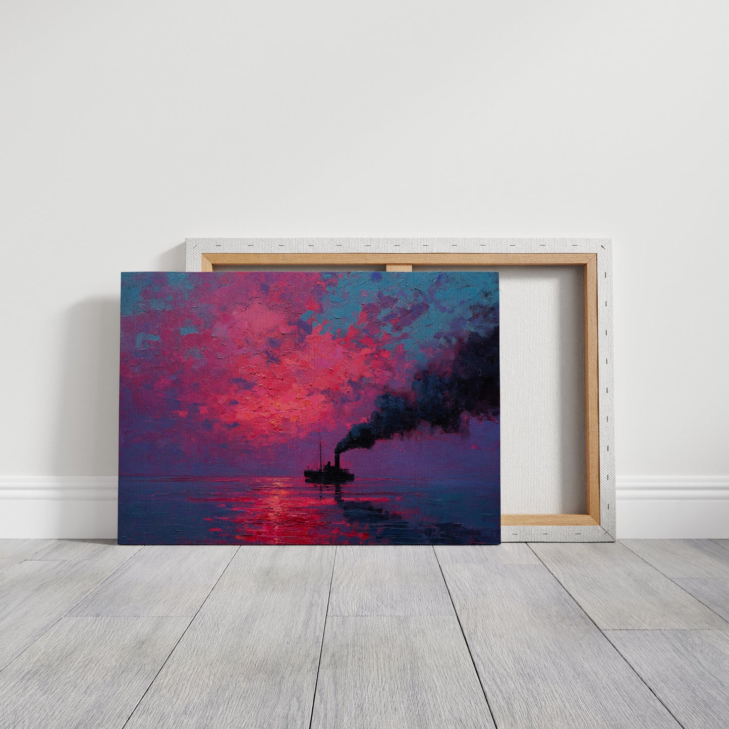 Steamship Sails Through Crimson Dawn