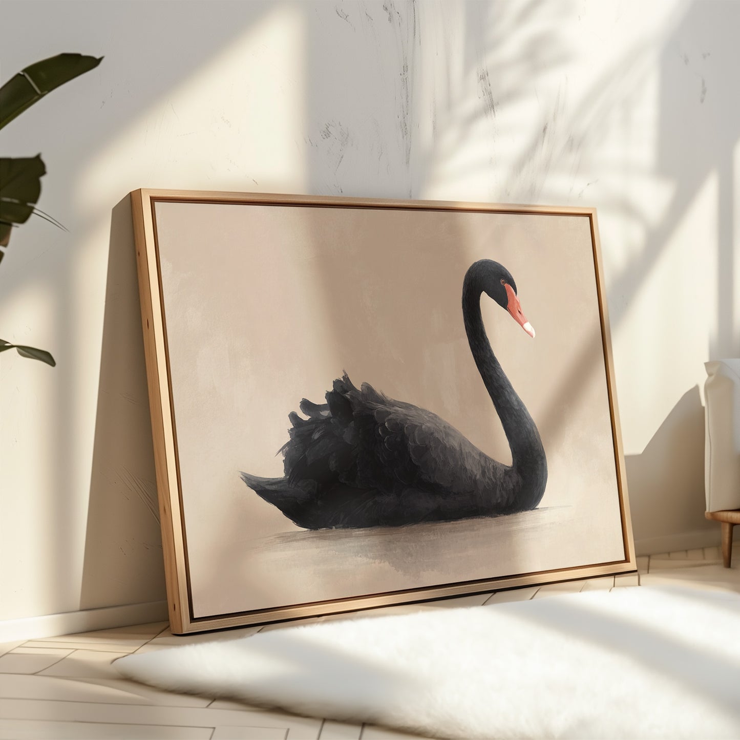 Black Swan Glides Through Blush Dawn