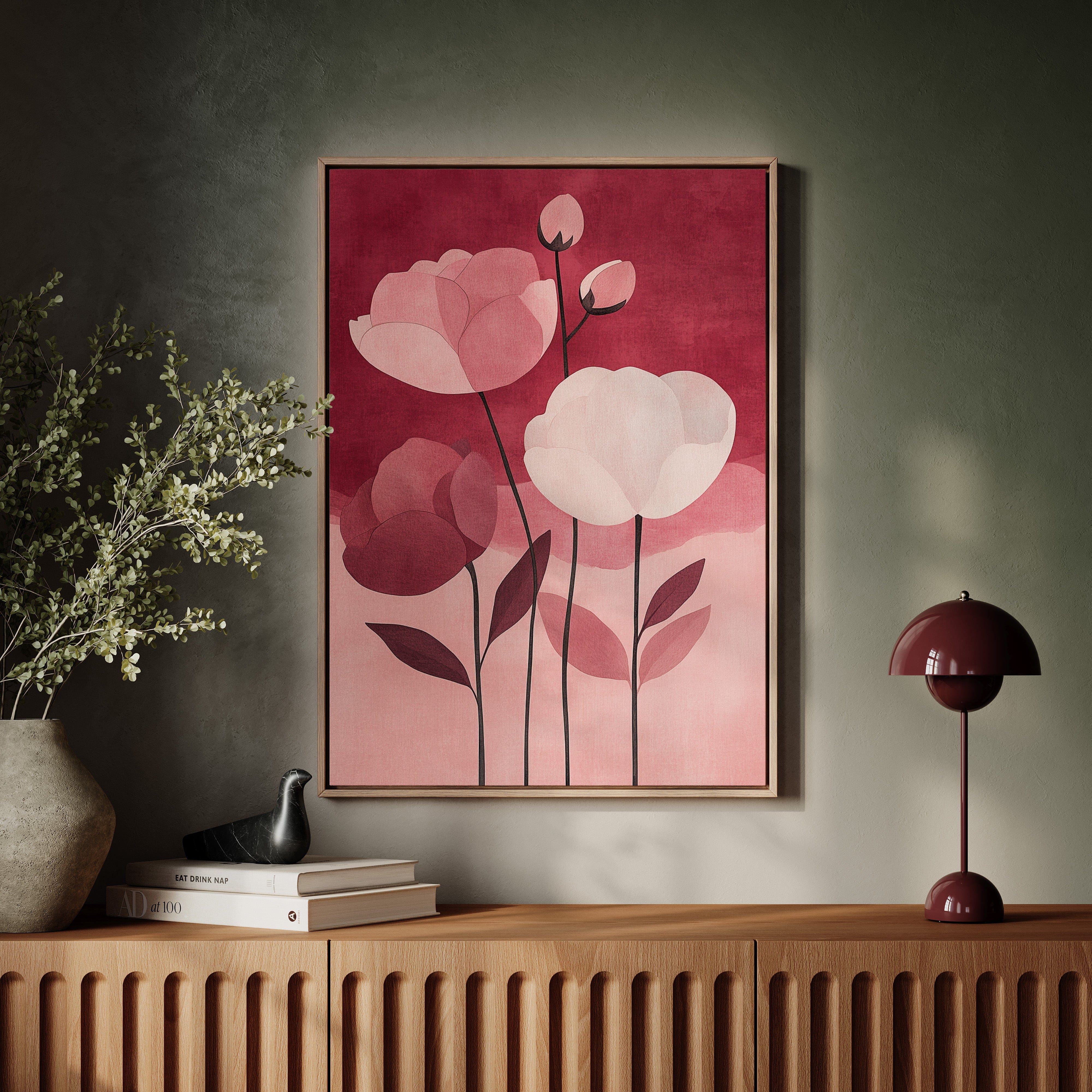 Peonies Rise Through Burgundy Mist