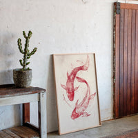 Koi Fish Wall Art – Minimalist Japanese Ink Print, Zen Decor