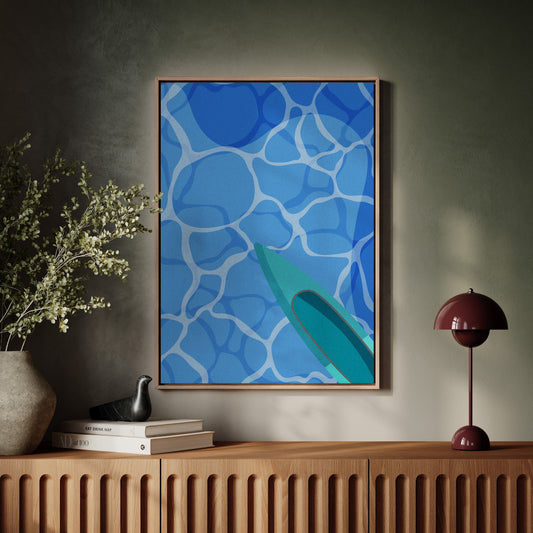 Surfboard Glides Through Crystal Waters