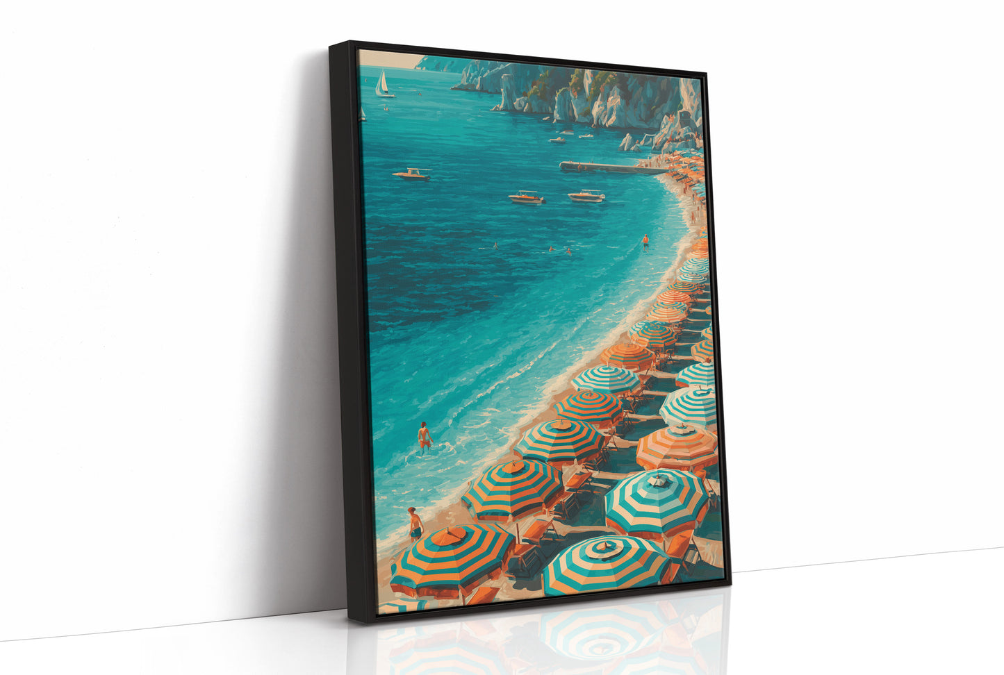 Mediterranean Reverie: Coral Parasols and Azure Waters