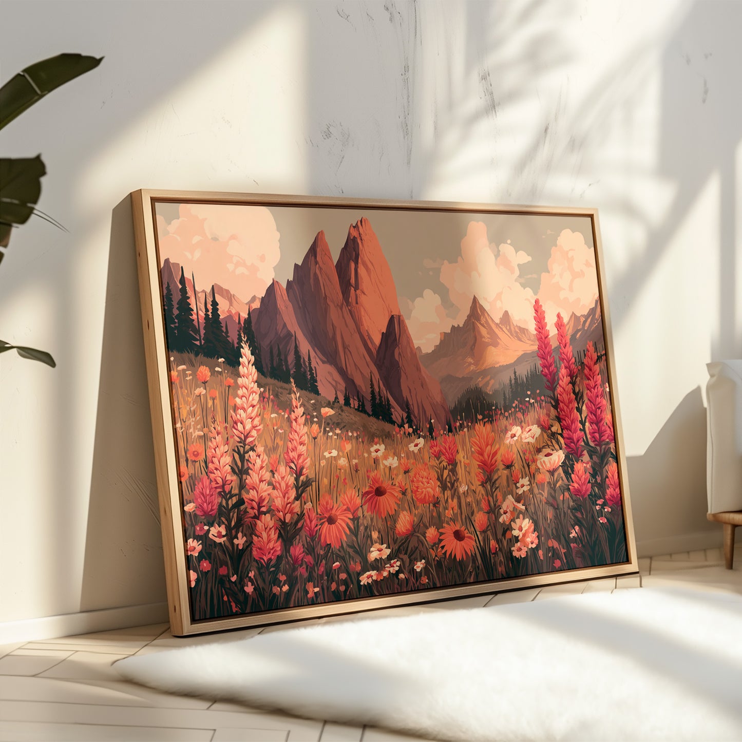 Alpine Meadows Bloom In Coral Light