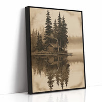 Sepia Cabin On A Still Lake